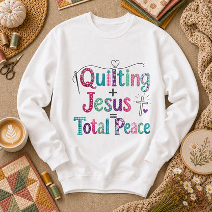 Quilting Plus Jesus Equals Total Peace Long Sleeve - White
