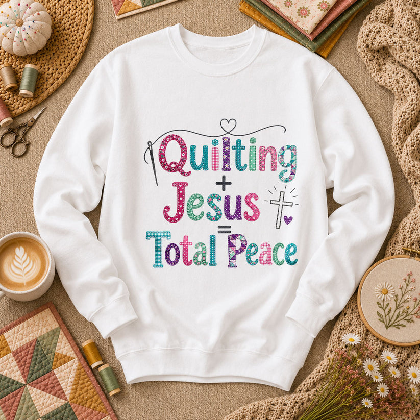 Quilting Plus Jesus Equals Total Peace Long Sleeve - White