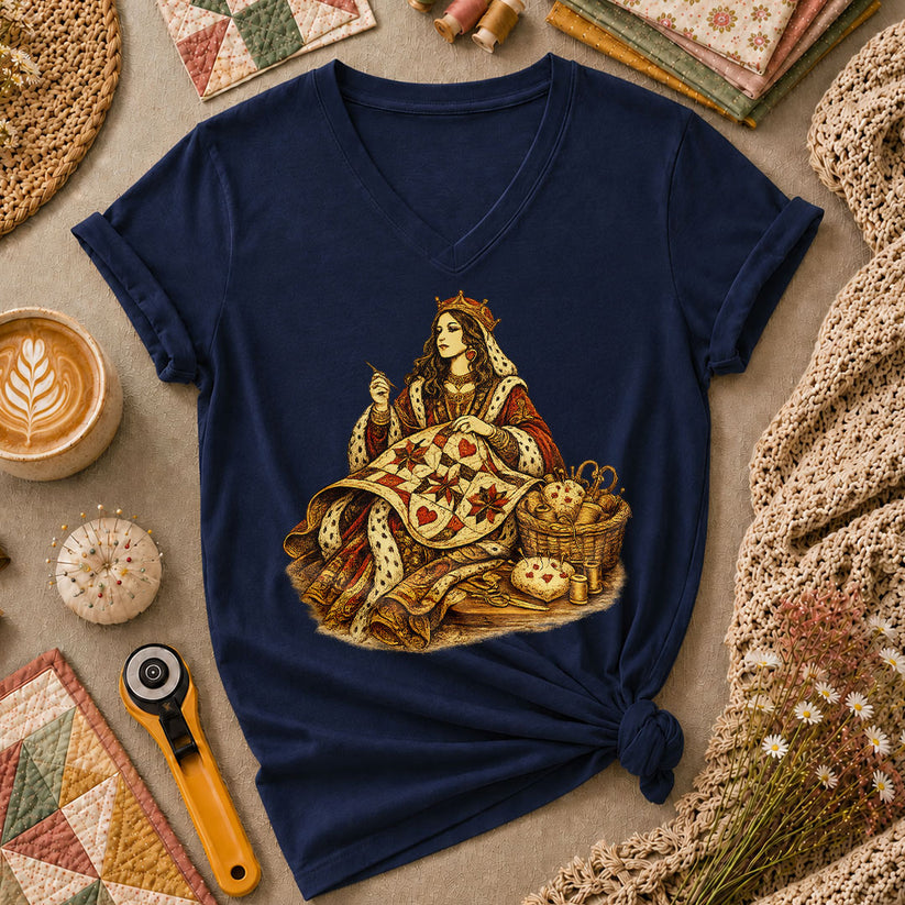 Quilting Queen Vintage Women's V-Neck - Navy
