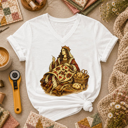 Quilting Queen Vintage Women's V-Neck - White