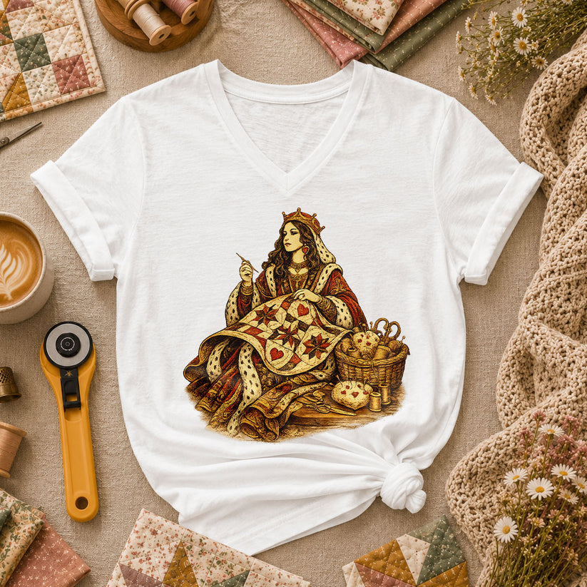 Quilting Queen Vintage Women's V-Neck - White