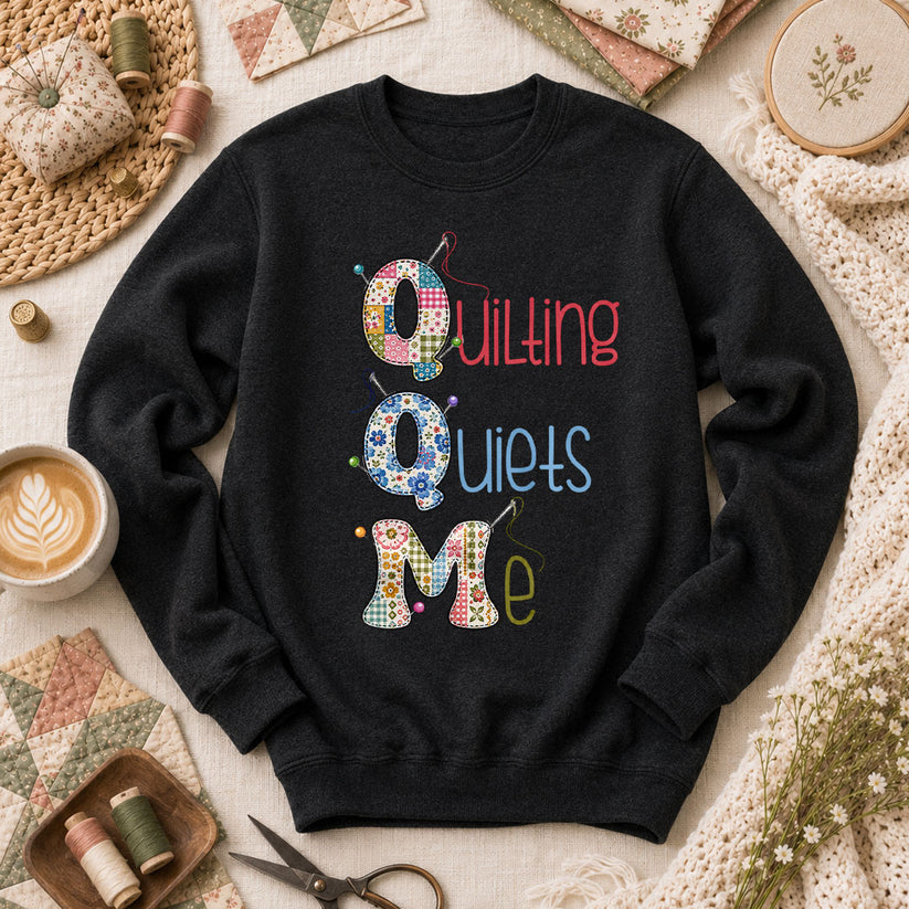 Quilting Quiets Me Long Sleeve - Black