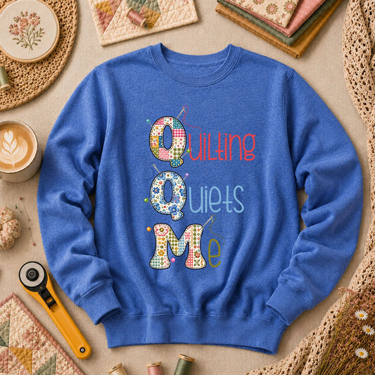Quilting Quiets Me Long Sleeve - Heather True Royal