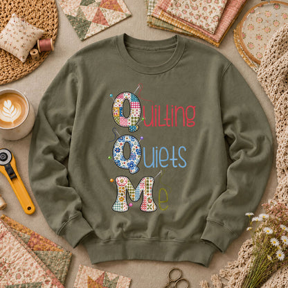 Quilting Quiets Me Long Sleeve - Military Green