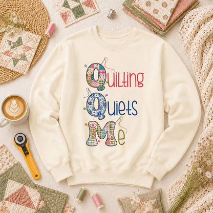 Quilting Quiets Me Long Sleeve - Natural