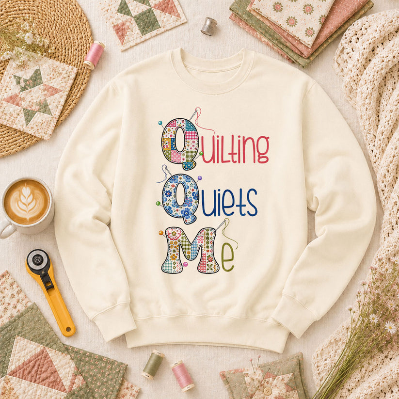 Quilting Quiets Me Long Sleeve - Natural
