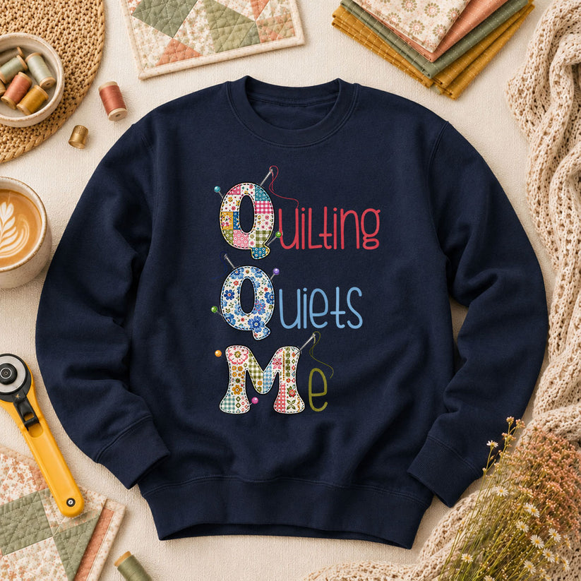 Quilting Quiets Me Long Sleeve - Navy