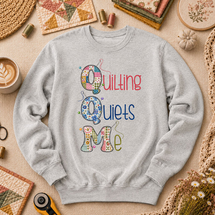 Quilting Quiets Me Long Sleeve - Sport Grey