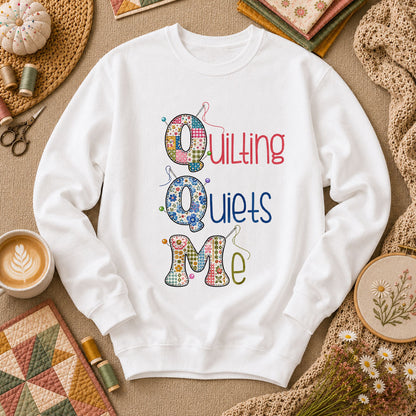 Quilting Quiets Me Long Sleeve - White