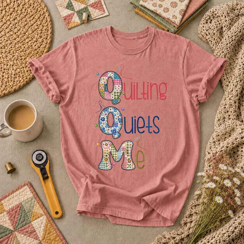 Quilting Quiets Me T-Shirt - Heather Mauve