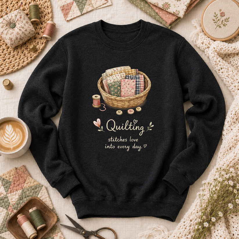 Quilting Stitches Love Into Every Day Long Sleeve - Black