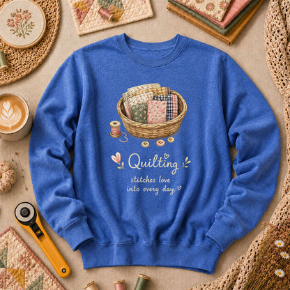 Quilting Stitches Love Into Every Day Long Sleeve - Heather True Royal