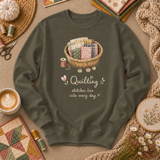 Quilting Stitches Love Into Every Day Long Sleeve - Military Green