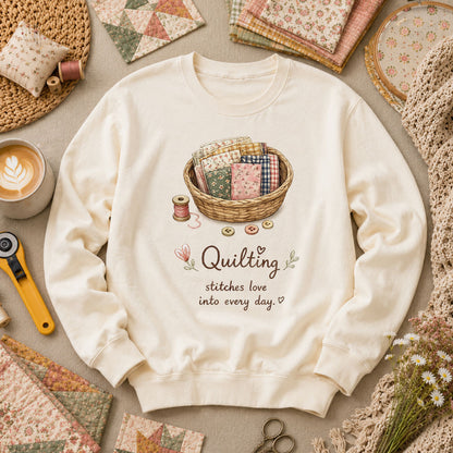 Quilting Stitches Love Into Every Day Long Sleeve - Natural