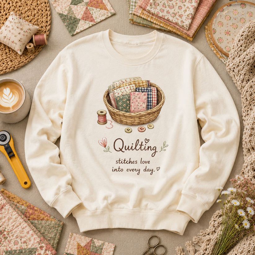 Quilting Stitches Love Into Every Day Long Sleeve - Natural