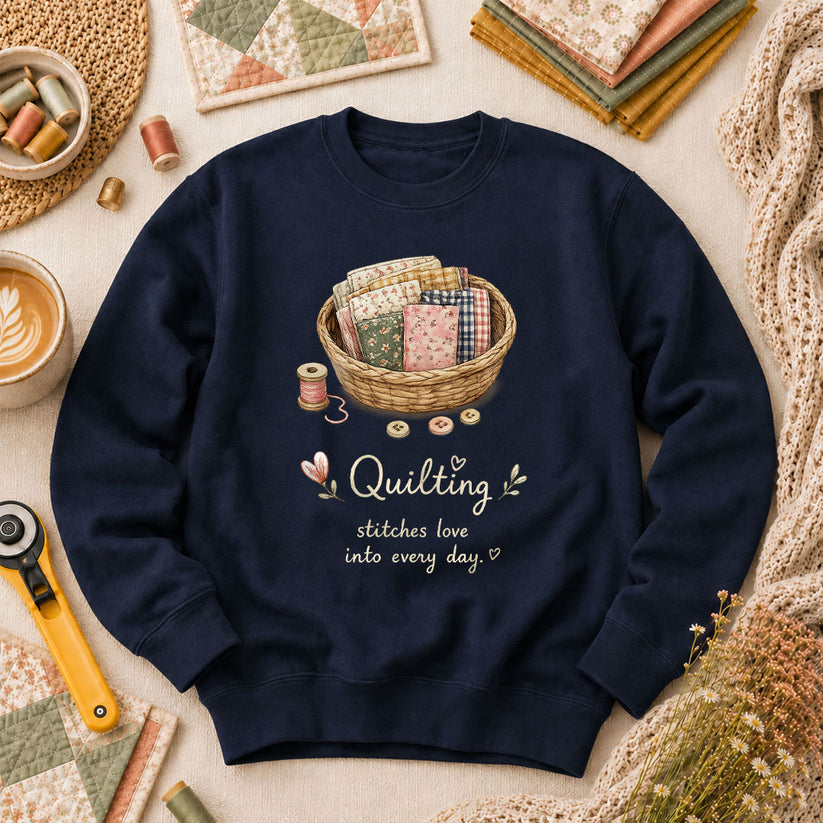 Quilting Stitches Love Into Every Day Long Sleeve - Navy