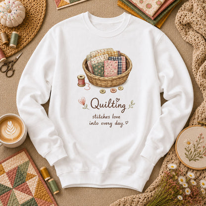 Quilting Stitches Love Into Every Day Long Sleeve - White