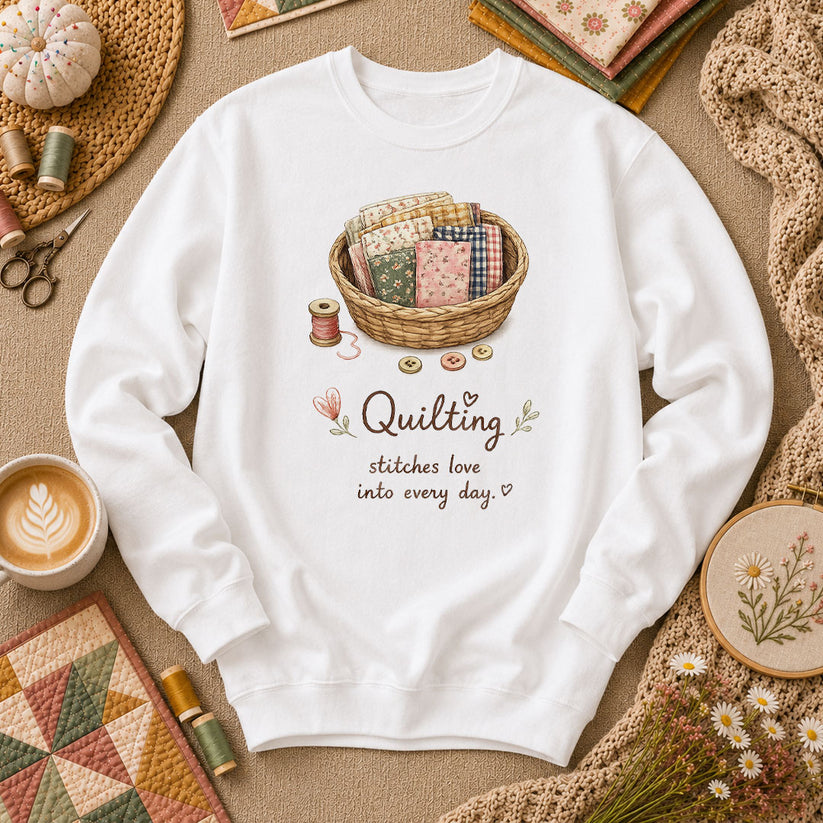 Quilting Stitches Love Into Every Day Long Sleeve - White