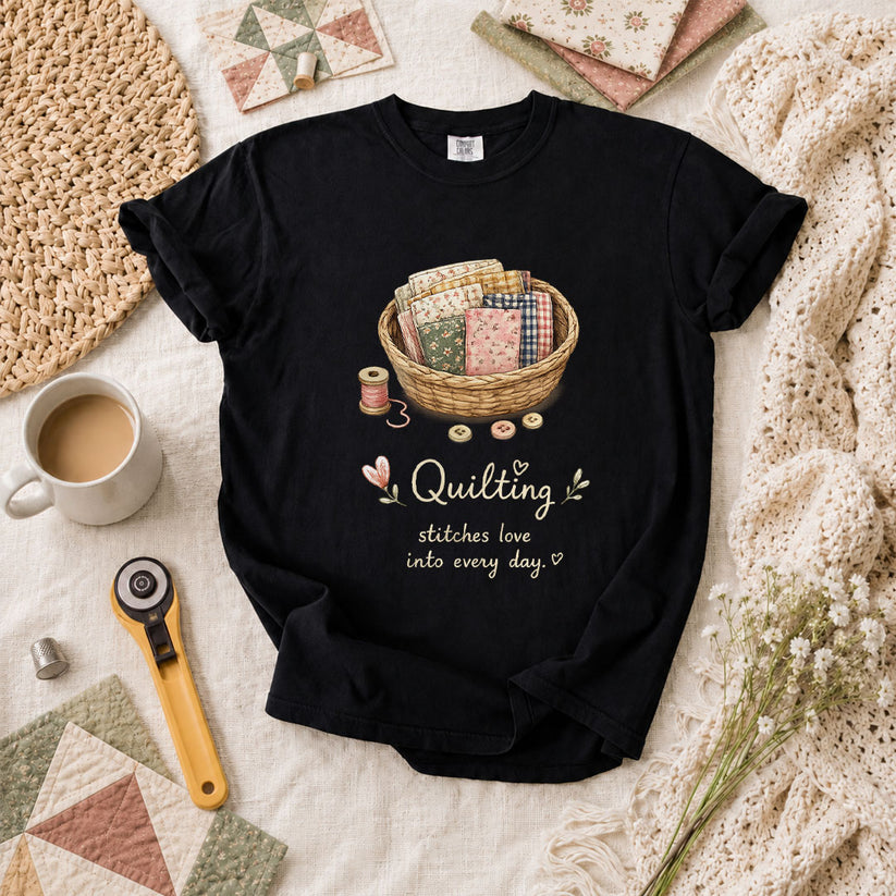 Quilting Stitches Love Into Every Day T-Shirt - Black