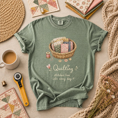 Quilting Stitches Love Into Every Day T-Shirt - Forest Green