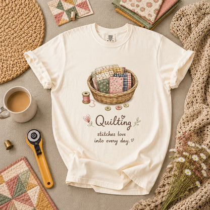 Quilting Stitches Love Into Every Day T-Shirt - Ivory