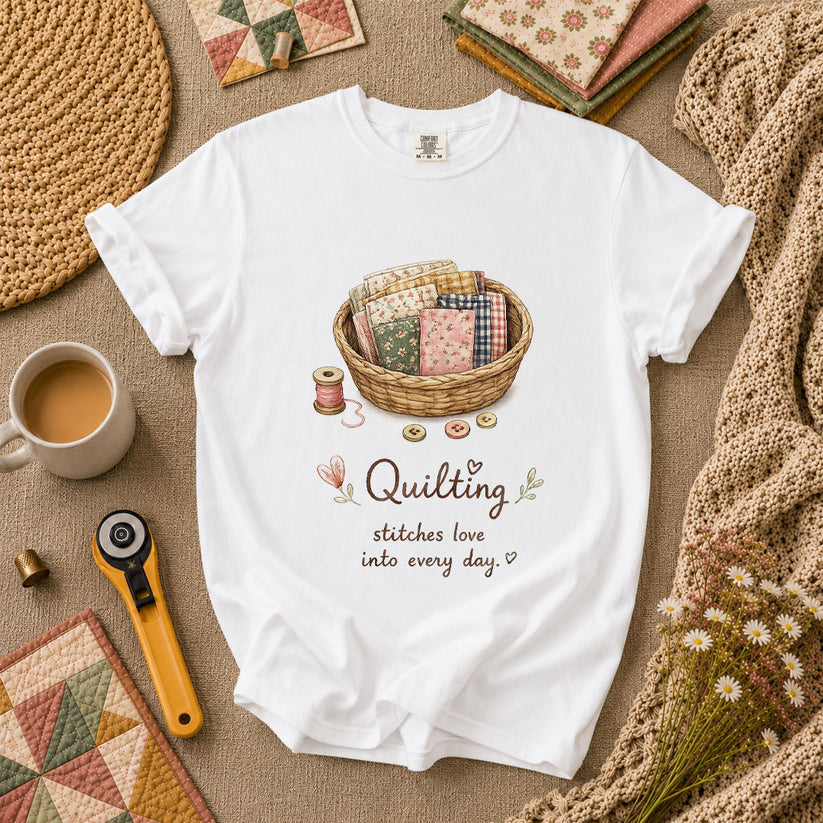 Quilting Stitches Love Into Every Day T-Shirt - White