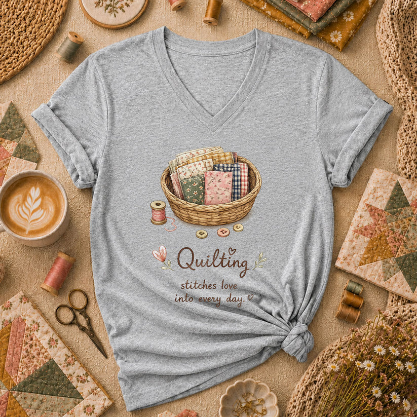 Quilting Stitches Love Into Every Day Women's V-Neck - Sport Grey