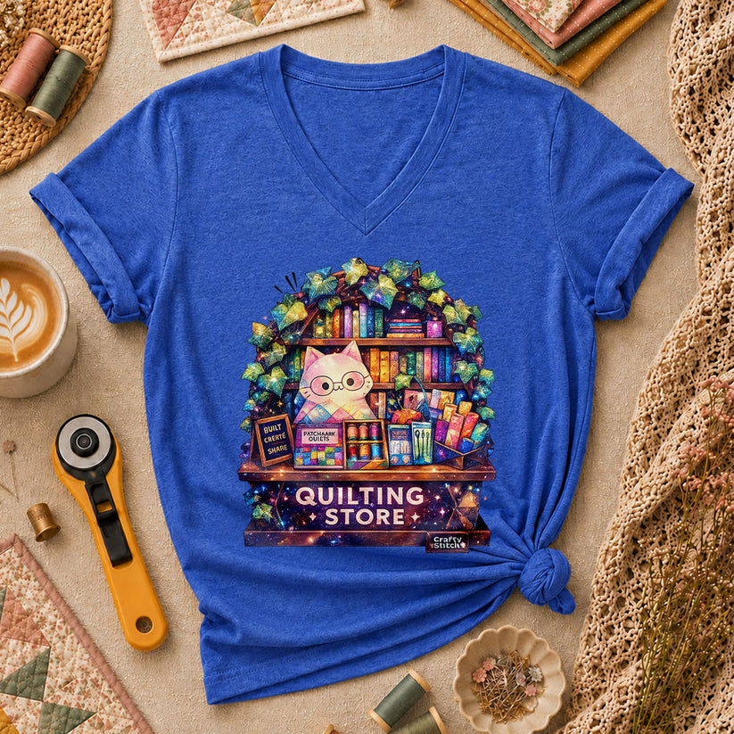 Quilting Store Women's V-Neck - Heather True Royal