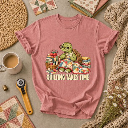 Quilting Takes Time Turtle T-Shirt - Heather Mauve