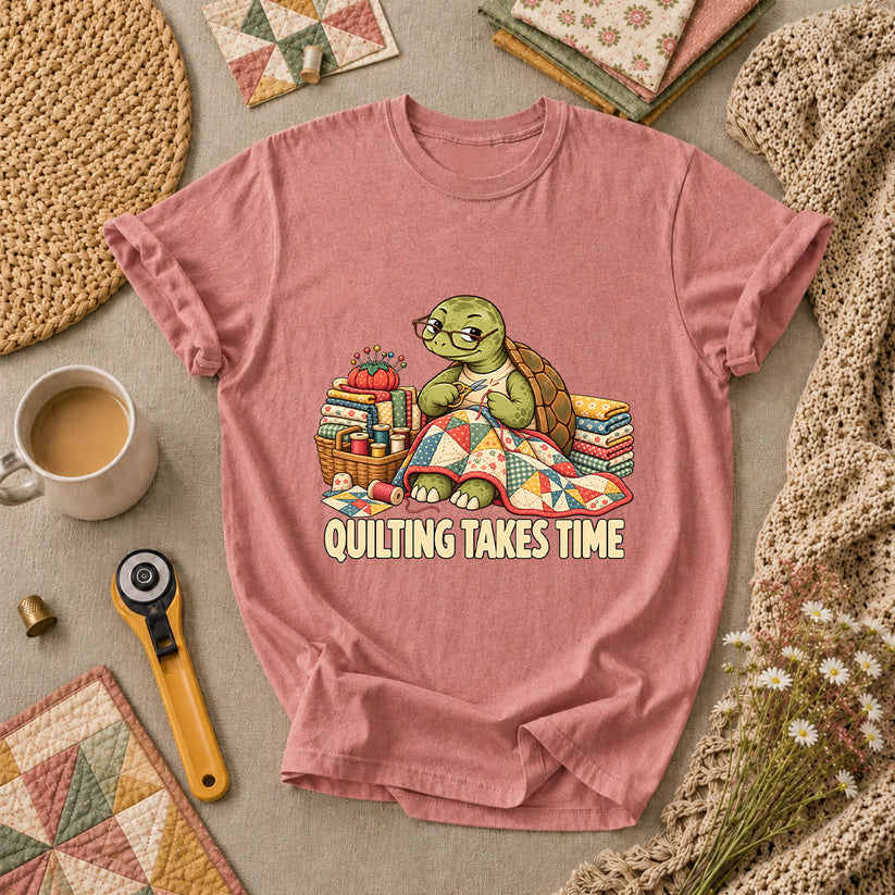 Quilting Takes Time Turtle T-Shirt - Heather Mauve