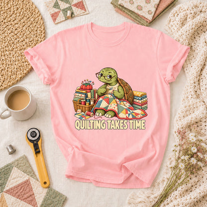 Quilting Takes Time Turtle T-Shirt - Pink