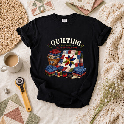 Quilting The Ultimate Recycling Program Quilt Star T-Shirt - Black