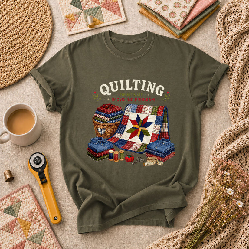 Quilting The Ultimate Recycling Program Quilt Star T-Shirt - Military Green