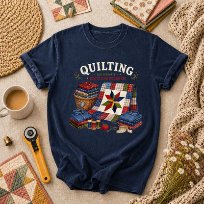 Quilting The Ultimate Recycling Program Quilt Star T-Shirt - Navy