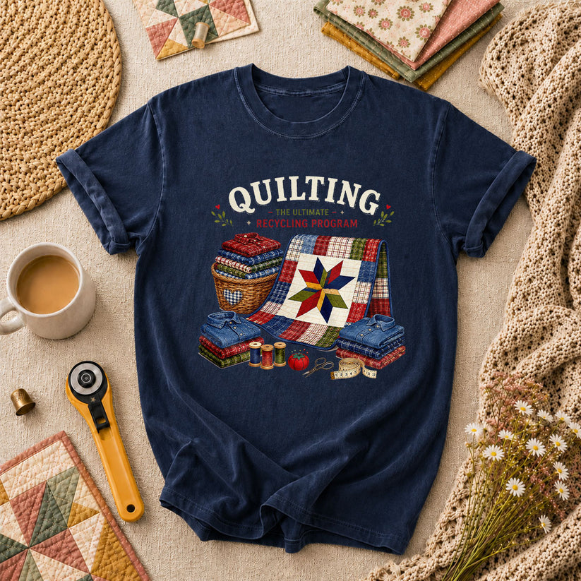 Quilting The Ultimate Recycling Program Quilt Star T-Shirt - Navy