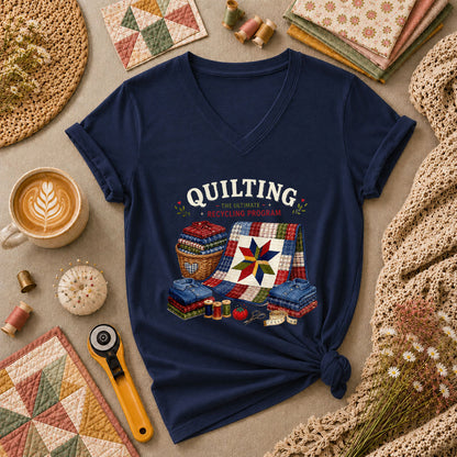 Quilting The Ultimate Recycling Program Quilt Star Women's V-Neck - Navy