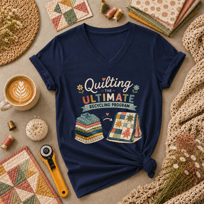 Quilting The Ultimate Recycling Program Women's V-Neck - Navy