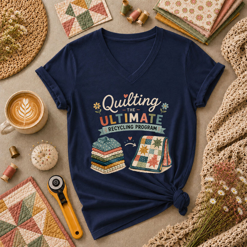 Quilting The Ultimate Recycling Program Women's V-Neck - Navy