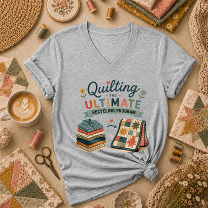 Quilting The Ultimate Recycling Program Women's V-Neck - Sport Grey
