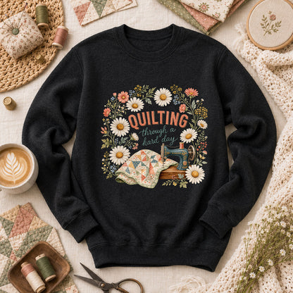 Quilting Through A Hard Day Long Sleeve - Black
