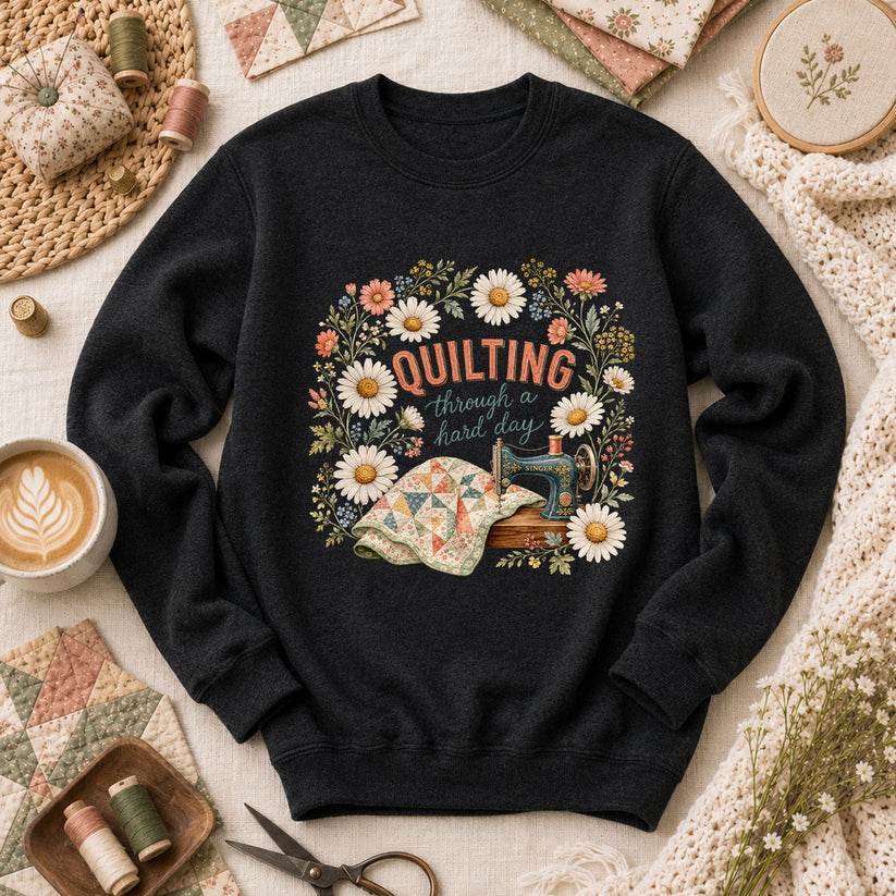 Quilting Through A Hard Day Long Sleeve - Black