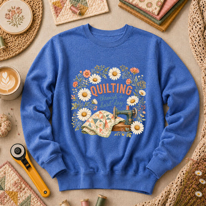 Quilting Through A Hard Day Long Sleeve - Heather True Royal