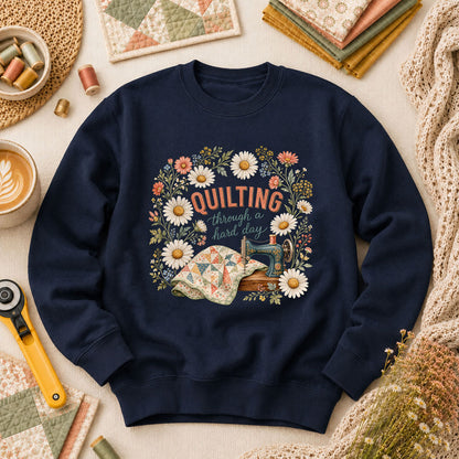 Quilting Through A Hard Day Long Sleeve - Navy