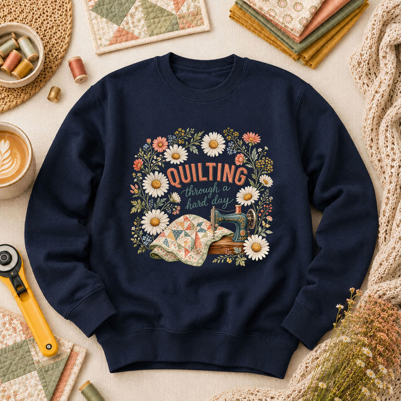 Quilting Through A Hard Day Long Sleeve - Navy