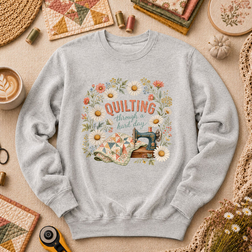 Quilting Through A Hard Day Long Sleeve - Sport Grey