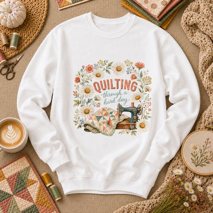 Quilting Through A Hard Day Long Sleeve - White