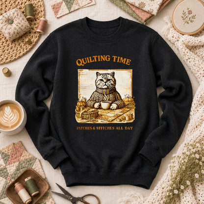 Quilting Time Patches And Stitches All Day Long Sleeve - Black