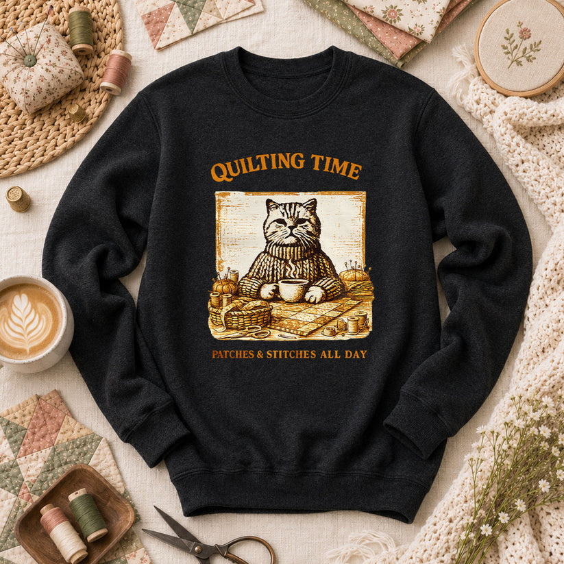 Quilting Time Patches And Stitches All Day Long Sleeve - Black