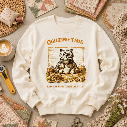 Quilting Time Patches And Stitches All Day Long Sleeve - Natural