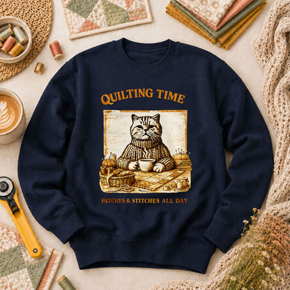 Quilting Time Patches And Stitches All Day Long Sleeve - Navy